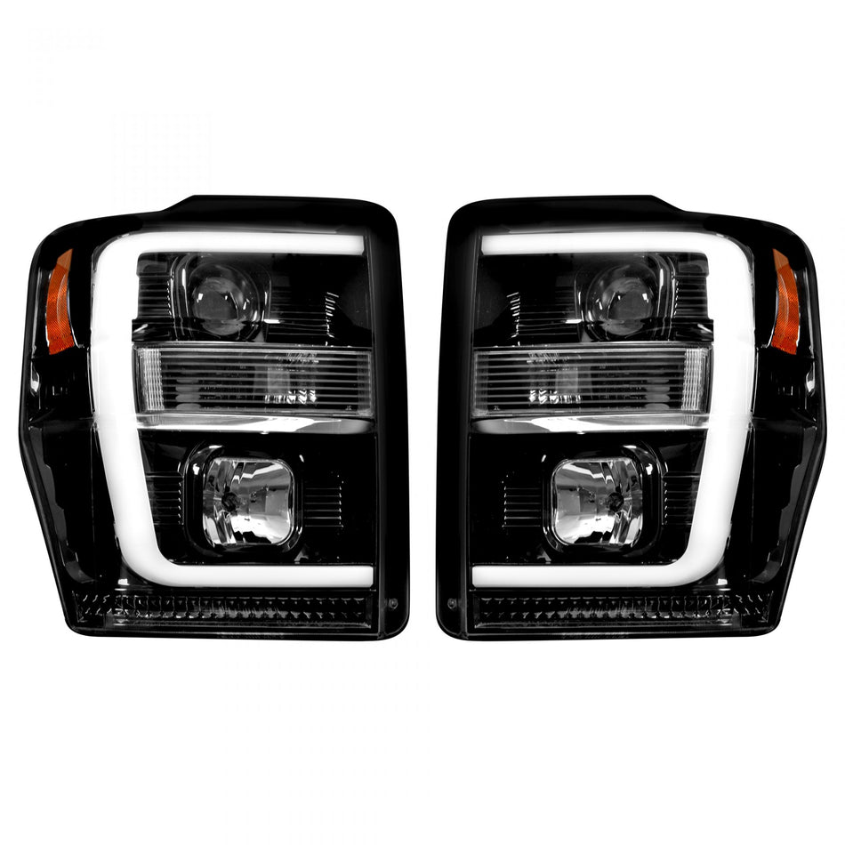 Ford Super Duty 08-10 Projector Headlights OLED Halos DRL Smoked/Black