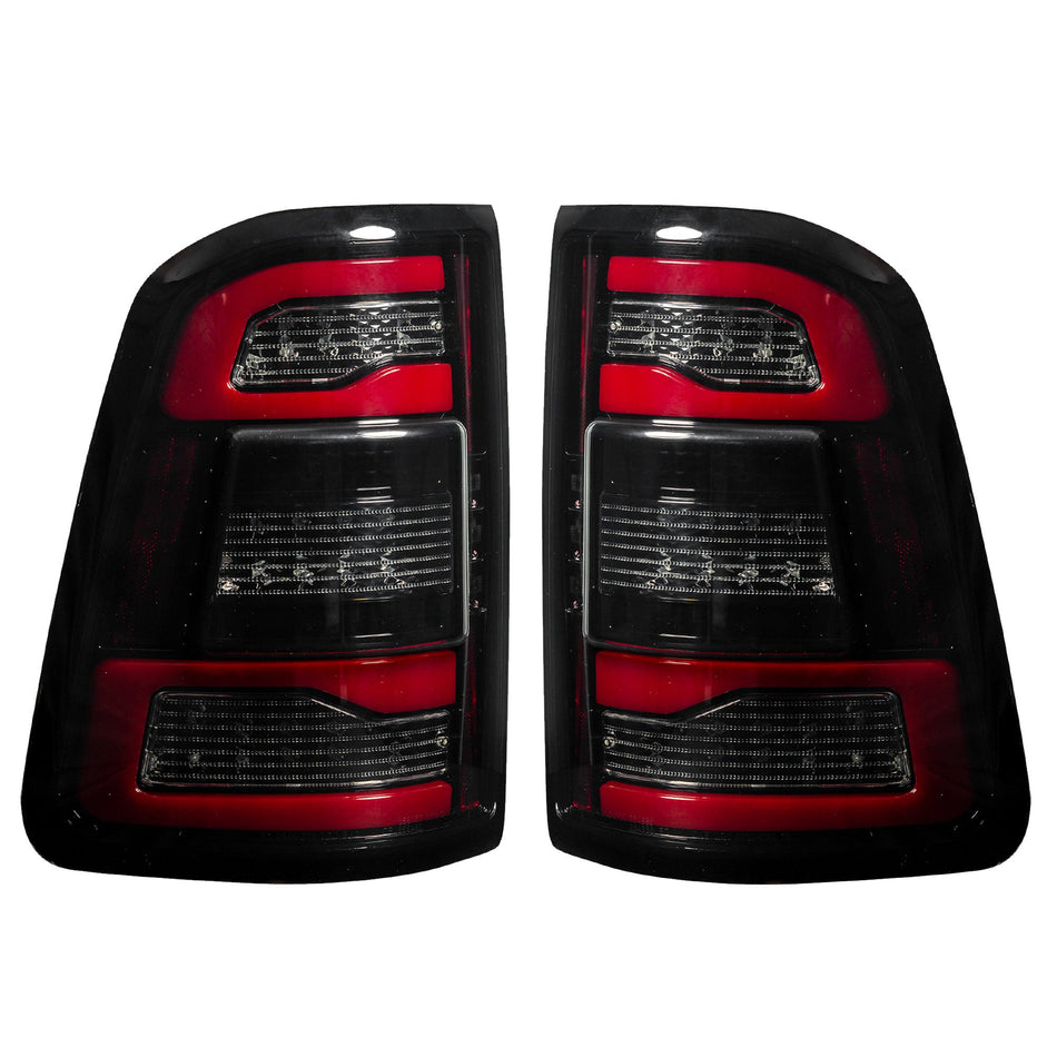 Dodge RAM 1500 19-23 OLED Tail Lights Replaces OEM Halogen Smoked Scanning Amber Turn Signal