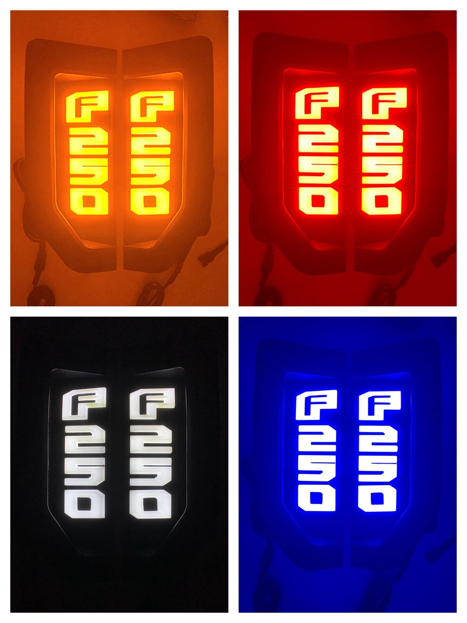 Ford F250 SUPERDUTY 17-22 Illuminated Emblems in Black with Amber, Red, White & Blue LED