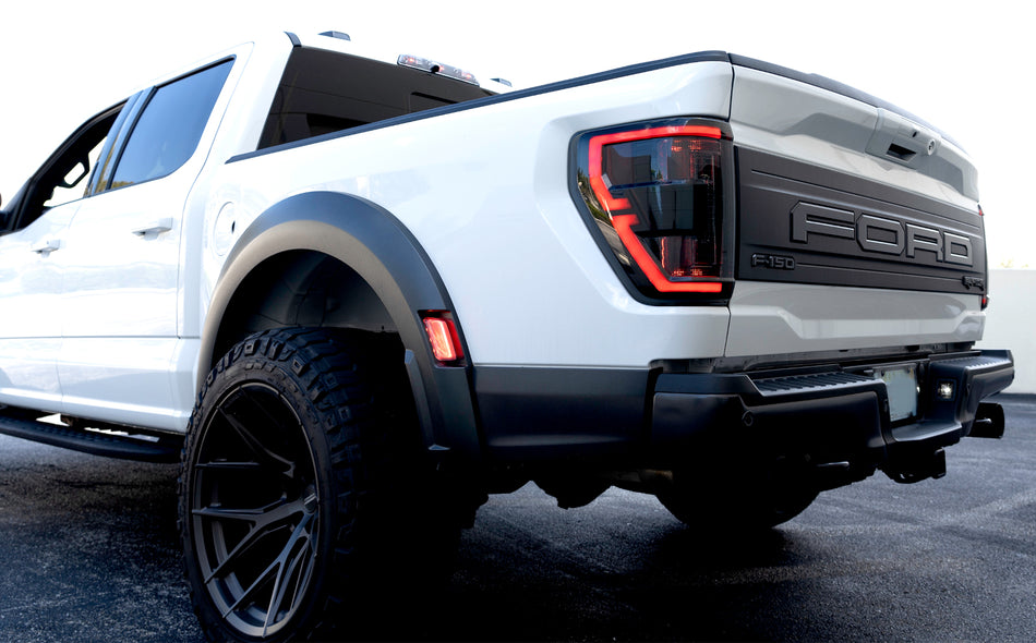 Ford F150 & Ford RAPTOR 21-23 (Attn: This Part ONLY Replaces OEM Factory Installed HALOGEN Style Tail Lights w/ Blind Spot Warning System) Start-Up Light Sequence OLED TAIL LIGHTS - Smoked Lens